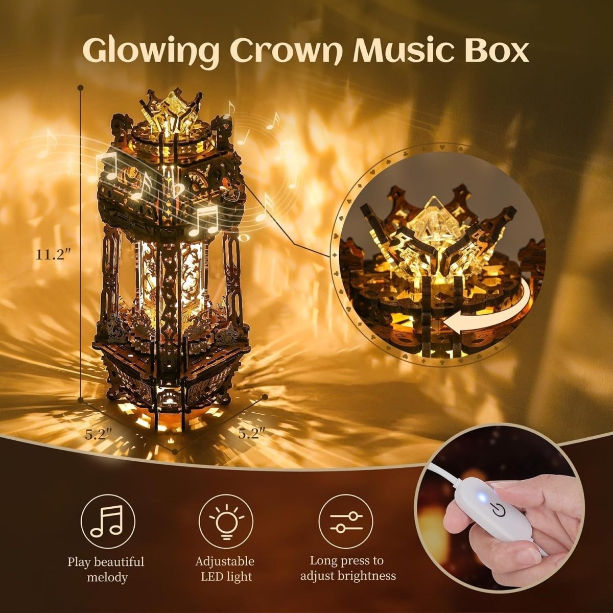 LED 3D Wooden Puzzle Lamp DIY Music Box Projector Night Light Decor - Kwikley