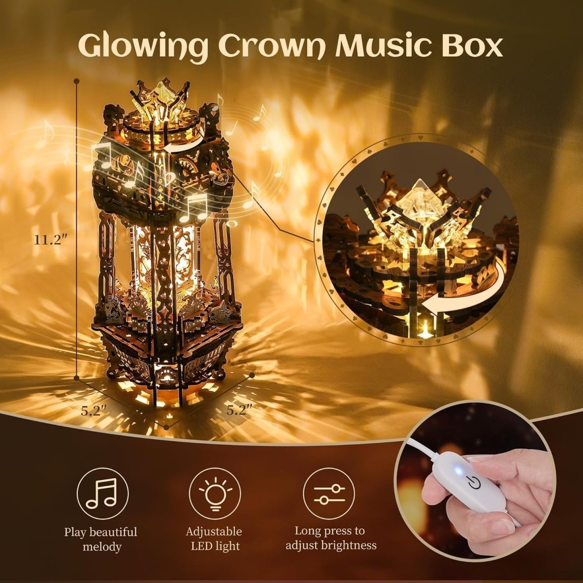 LED 3D Wooden Puzzle Projector Lamp DIY Music Box Night Light Decor - Kwikley