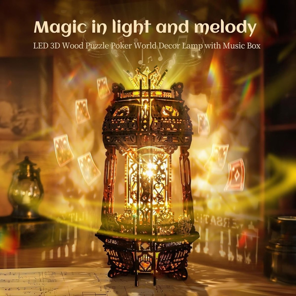 LED 3D Wooden Puzzle Projector Lamp DIY Music Box Night Light Decor - Kwikley