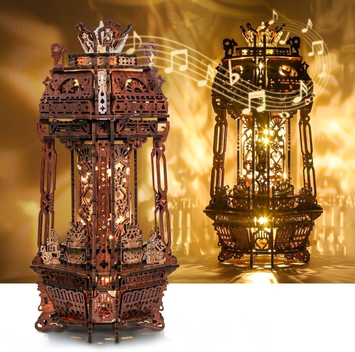 LED 3D Wooden Puzzle Projector Lamp DIY Music Box Night Light Decor - Kwikley