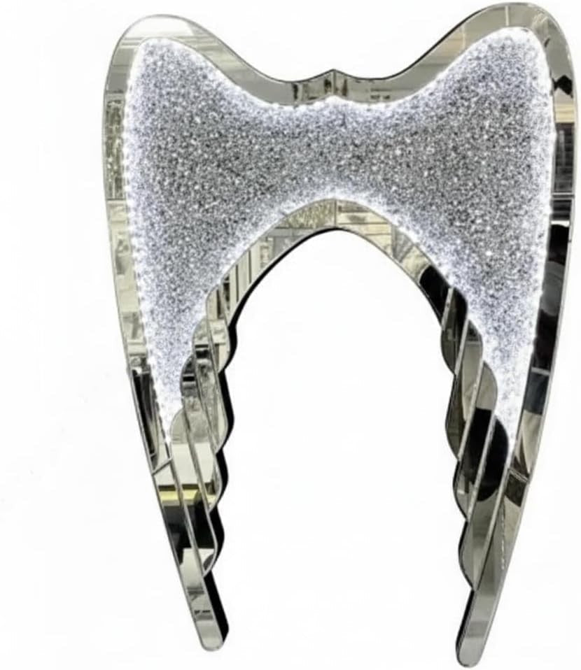 LED Angel Wings Wall Art 60x40cm Mirrored Glass Crystal - Kwikley