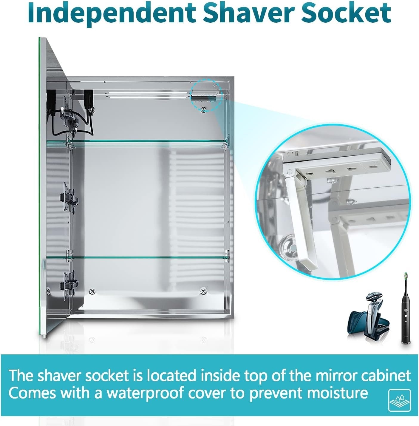 LED Bathroom Mirror Cabinet 500x700mm with Shaver Socket & Demister Pad - Kwikley