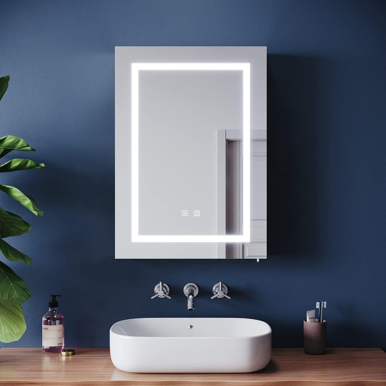 LED Bathroom Mirror Cabinet 500x700mm with Shaver Socket & Demister Pad - Kwikley