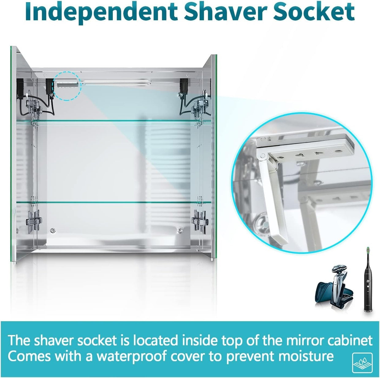 LED Bathroom Mirror Cabinet 630x650mm Demister Shaver Socket Storage - Kwikley