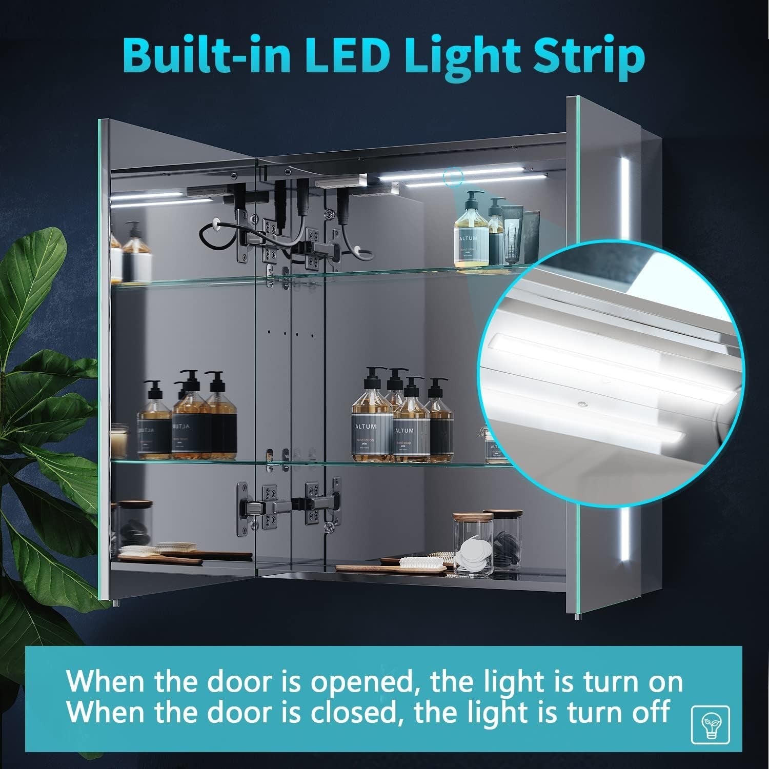 LED Bathroom Mirror Cabinet 630x650mm Demister Shaver Socket Storage - Kwikley