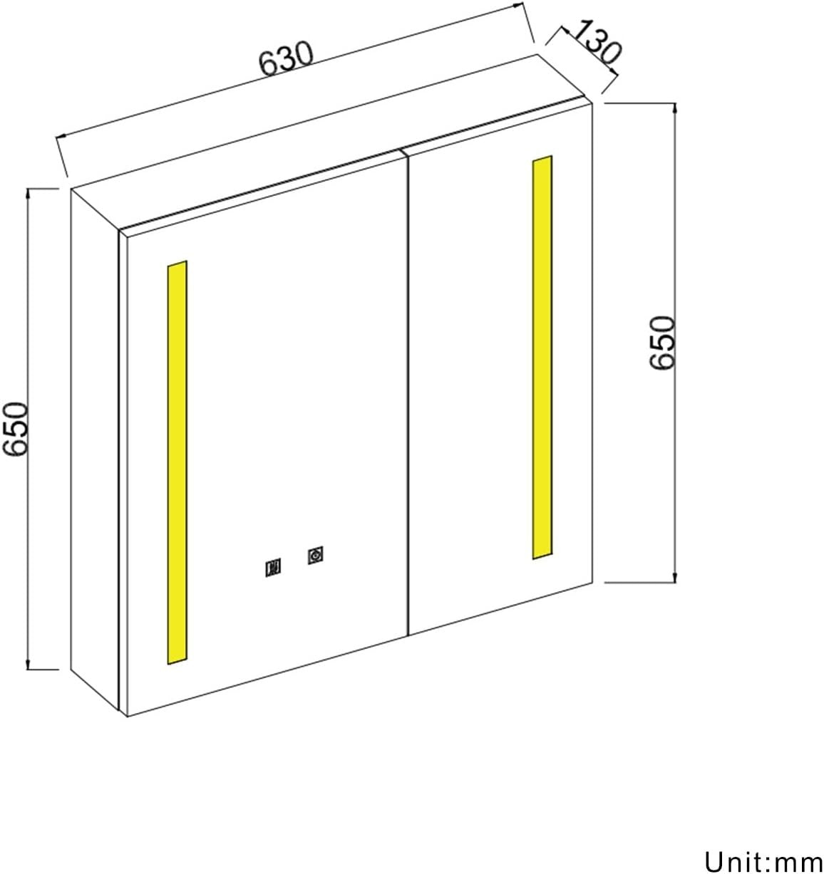 LED Bathroom Mirror Cabinet 630x650mm Demister Shaver Socket Storage - Kwikley