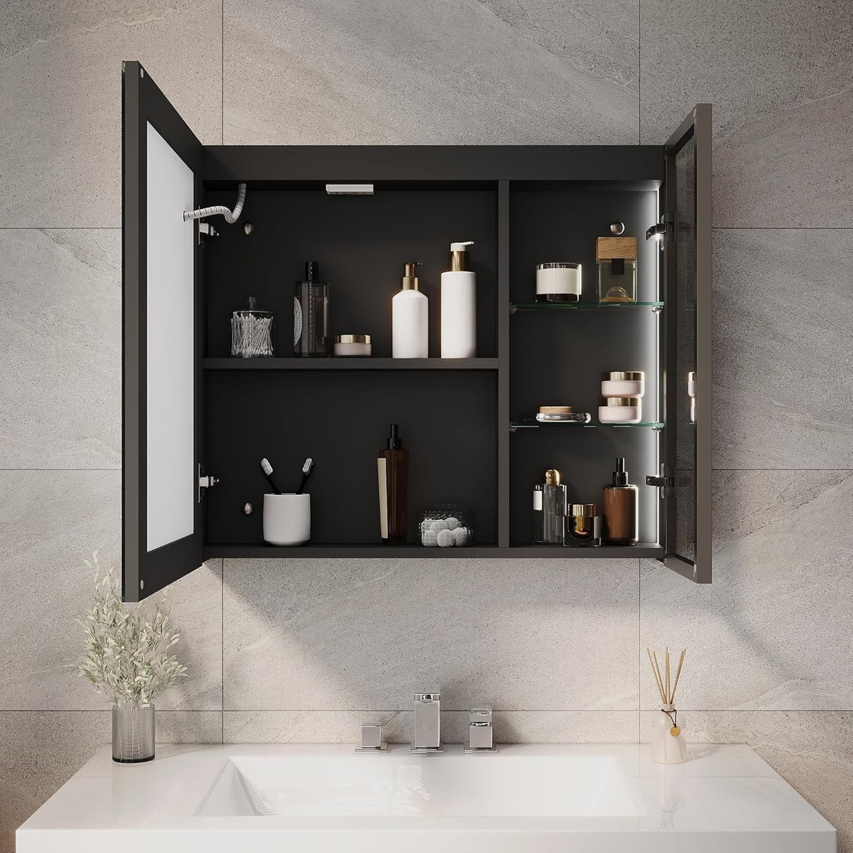 LED Bathroom Mirror Cabinet 700x600mm Wall Mounted with Anti - Fog & Storage - Kwikley