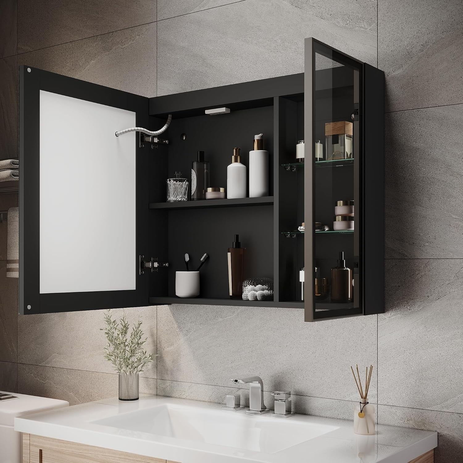 LED Bathroom Mirror Cabinet 700x600mm Wall Mounted with Anti - Fog & Storage - Kwikley