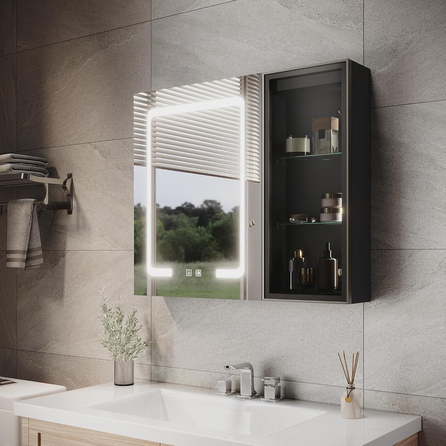 LED Bathroom Mirror Cabinet 700x600mm Wall Mounted with Anti - Fog & Storage - Kwikley