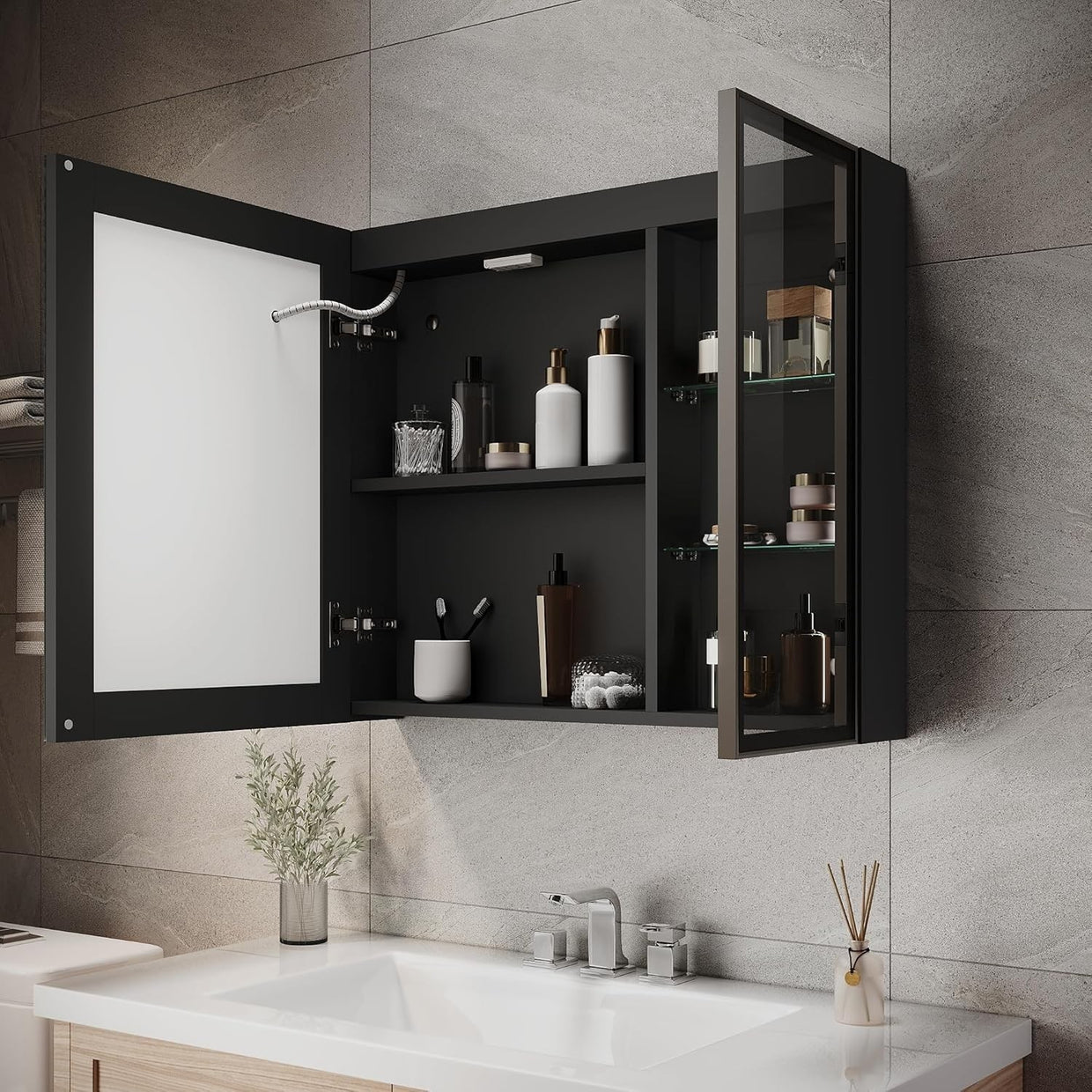 LED Bathroom Mirror Cabinet 700x600mm Wall Mounted with Anti - Fog & Storage - Kwikley