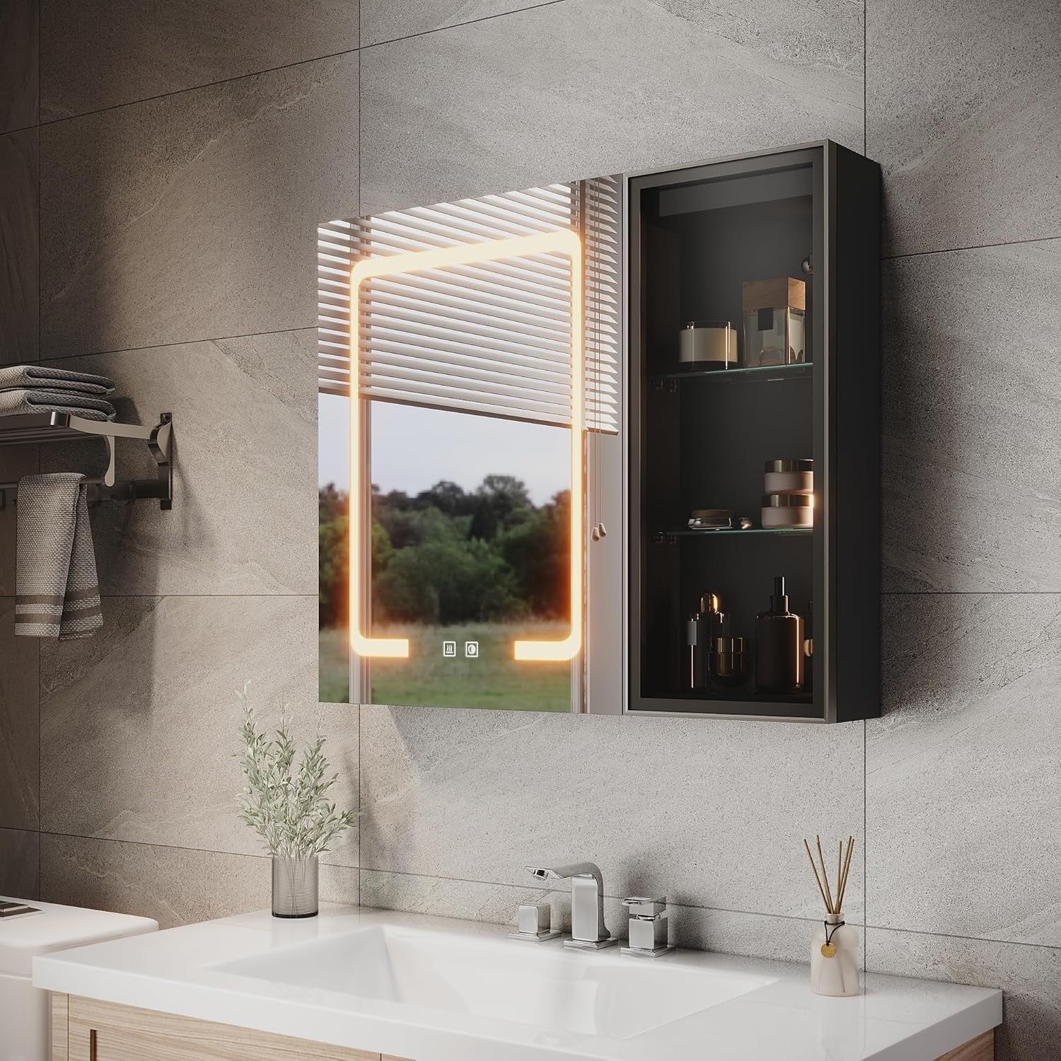 LED Bathroom Mirror Cabinet 700x600mm Wall Mounted with Anti - Fog & Storage - Kwikley