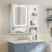LED Bathroom Mirror Cabinet with Pegboard & Adjustable Shelves, 70x75cm - Kwikley
