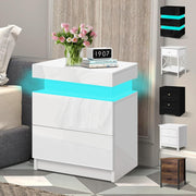 LED Bedside Table with 2 Drawers & RGB Lights | Modern High Gloss Nightstand - Kwikley