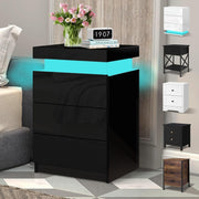 LED Bedside Table with 3 Drawers & RGB Lights | Modern Black - Kwikley
