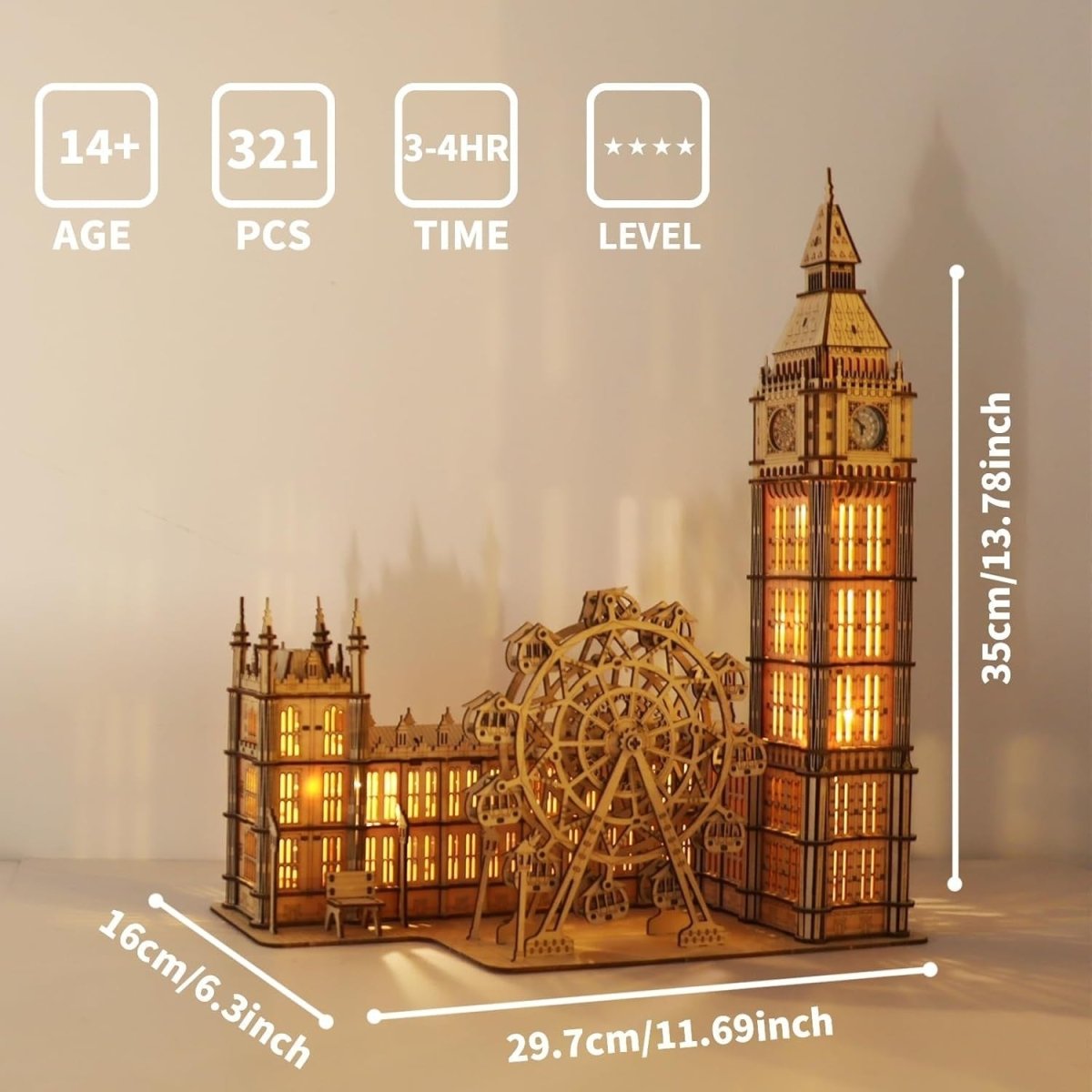 LED Big Ben Clock 3D Wooden Puzzle Ferris Wheel Model Kit Gift - Kwikley