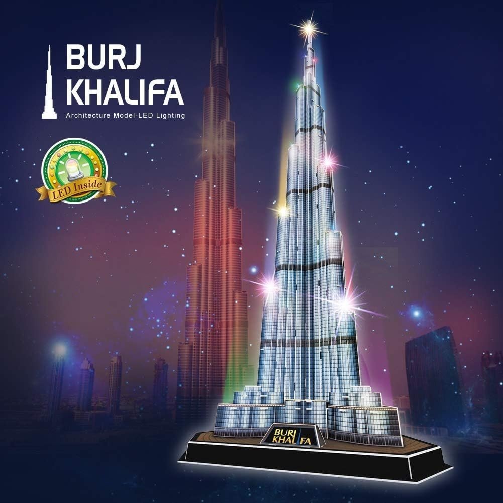 LED Burj Khalifa 3D Puzzle 136 Piece Dubai Tower Model Kit 146cm - Kwikley