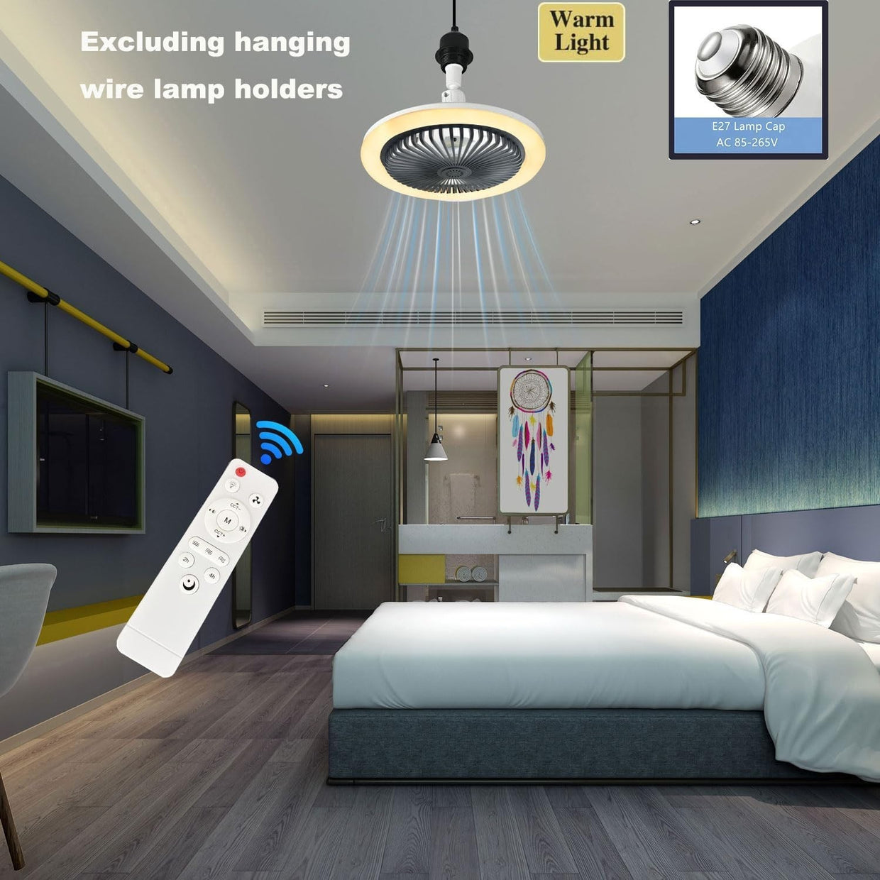 LED Ceiling Fan Light 3 Speeds 3 Colors Dark Grey - Kwikley