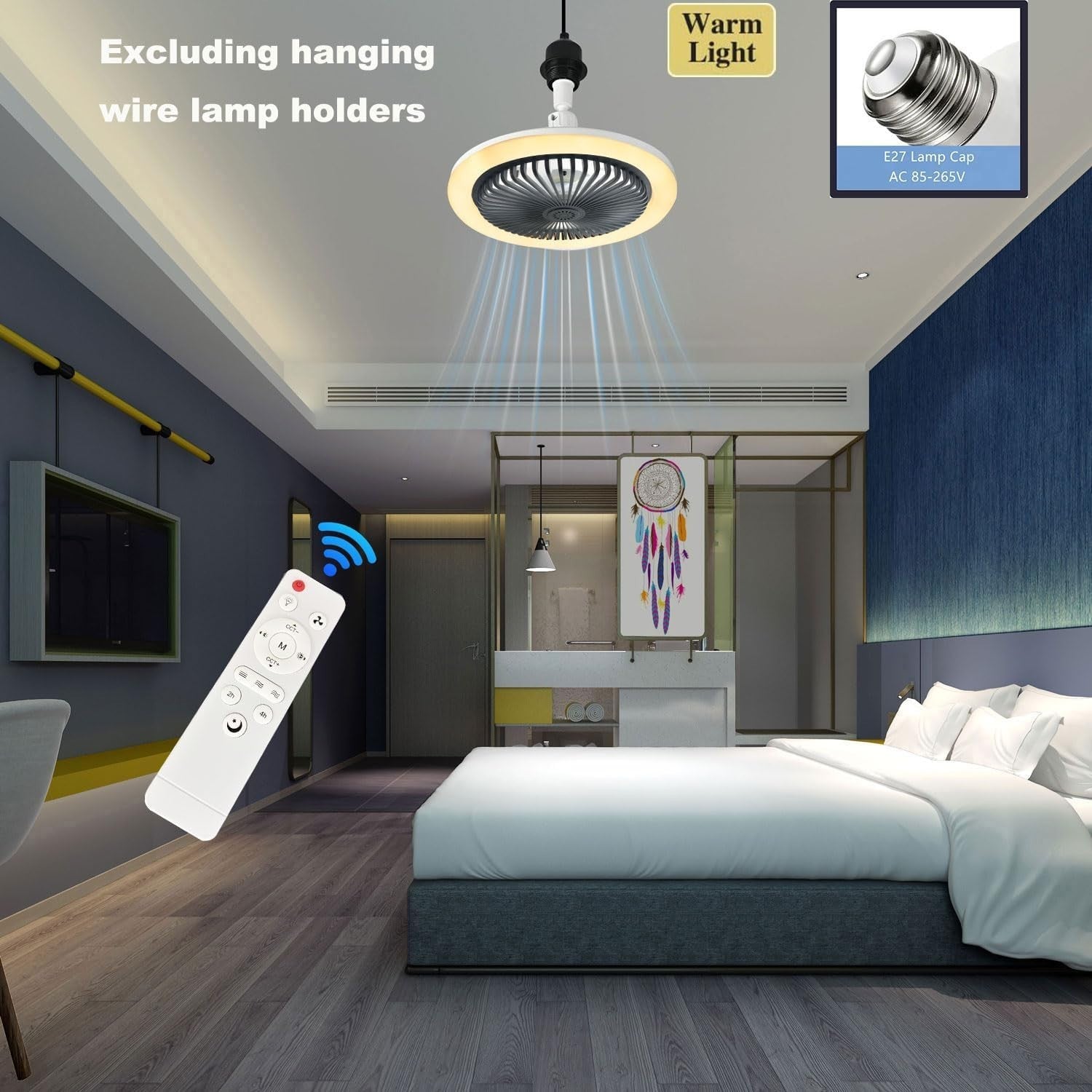 LED Ceiling Fan Light 3 Speeds 3 Colors Dark Grey - Kwikley