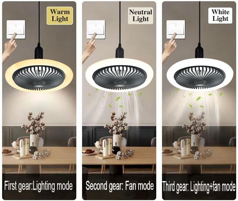 LED Ceiling Fan Light 3 Speeds 3 Colors Dark Grey - Kwikley