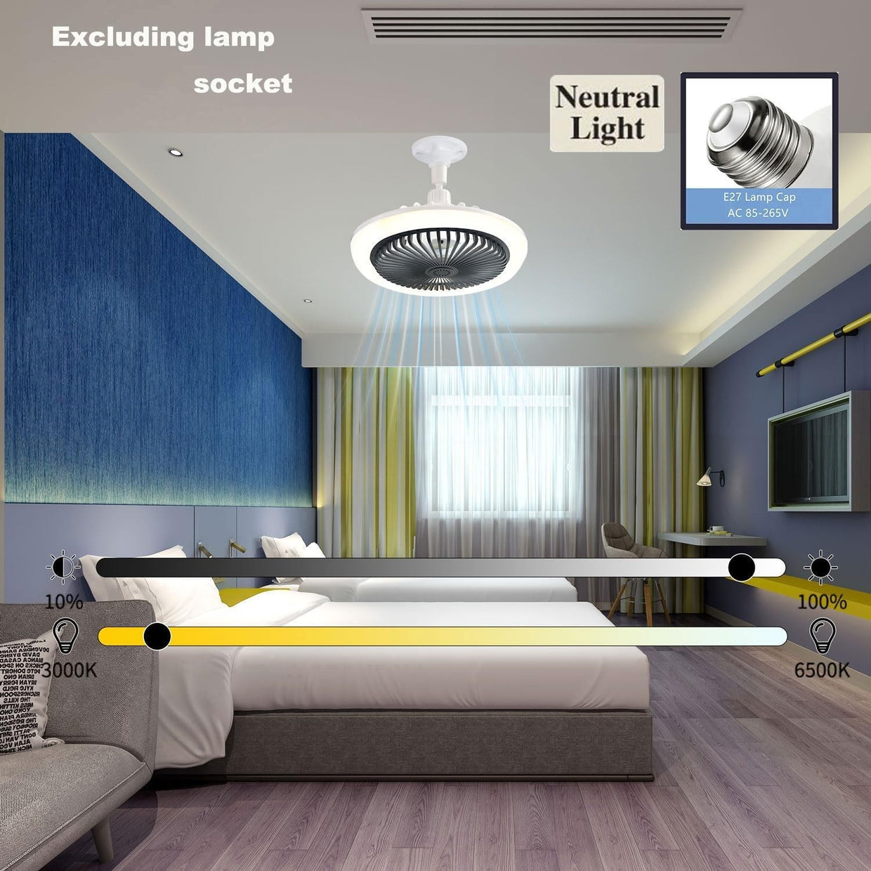 LED Ceiling Fan Light 3 Speeds 3 Colors Dark Grey - Kwikley