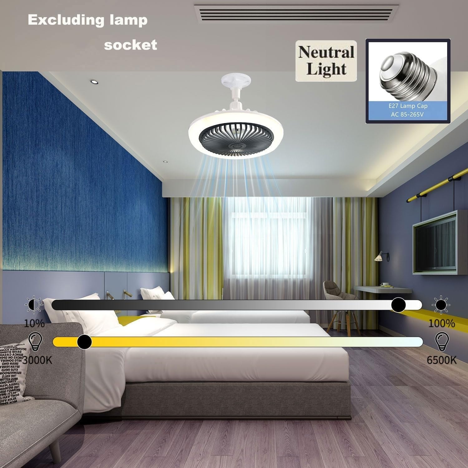 LED Ceiling Fan Light 3 Speeds 3 Colors Dark Grey - Kwikley