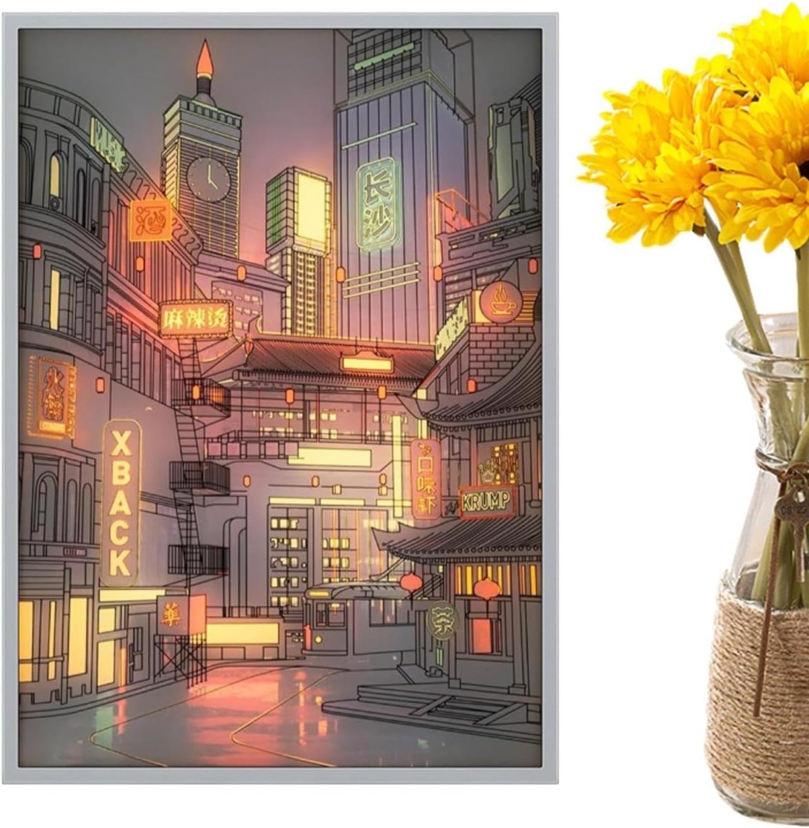 LED Cityscape Canvas Wall Art Night Scene Light Up 30x42cm - Kwikley