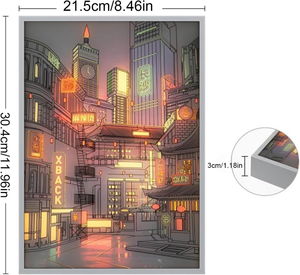 LED Cityscape Canvas Wall Art Night Scene Light Up 30x42cm - Kwikley