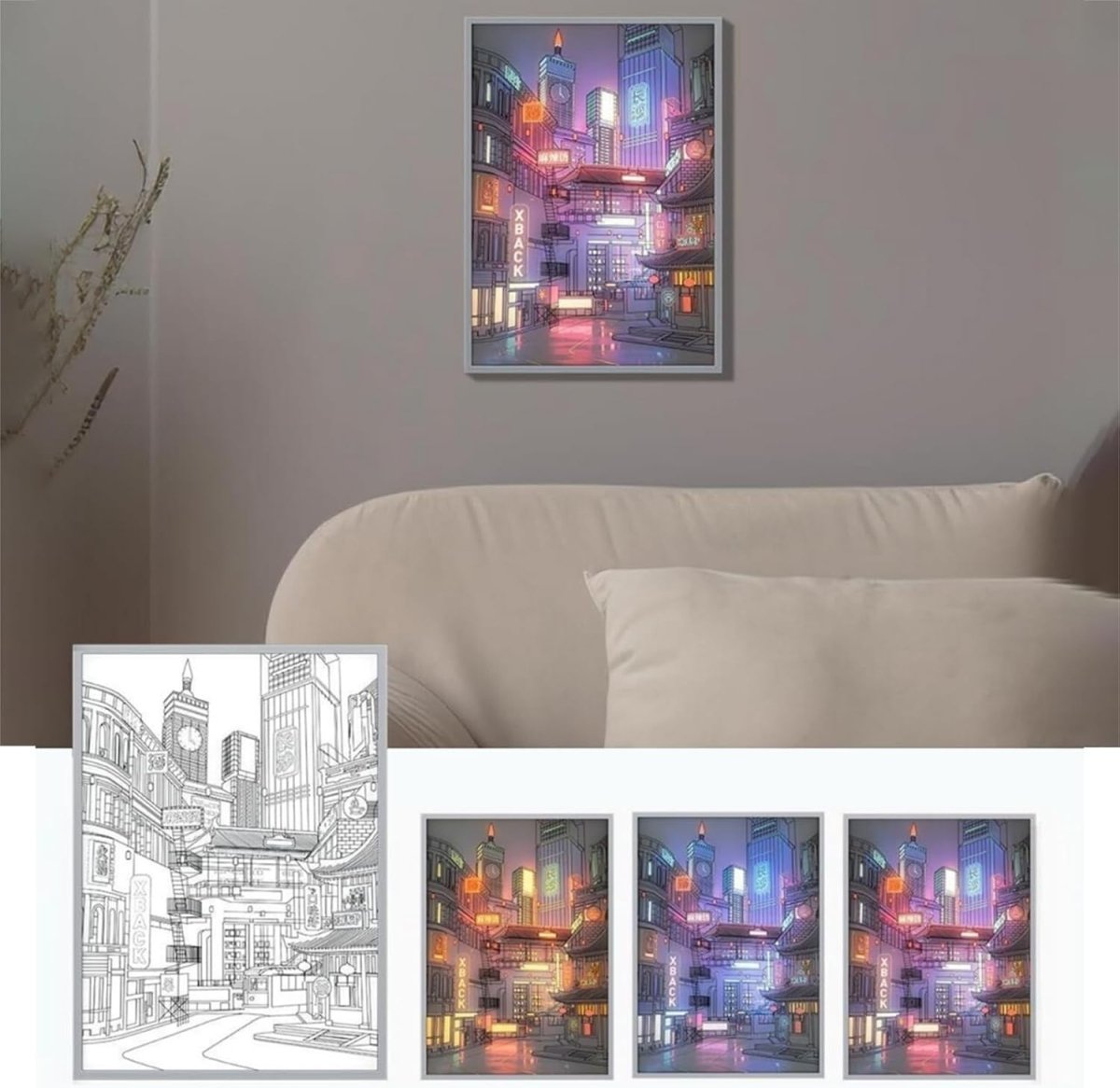 LED Cityscape Canvas Wall Art Night Scene Light Up 30x42cm - Kwikley