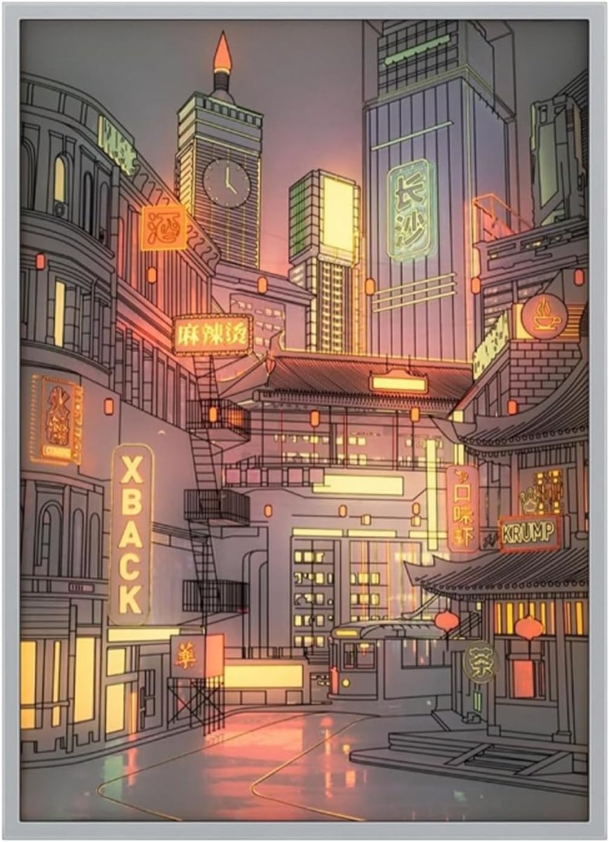 LED Cityscape Canvas Wall Art Night Scene Light Up 30x42cm - Kwikley