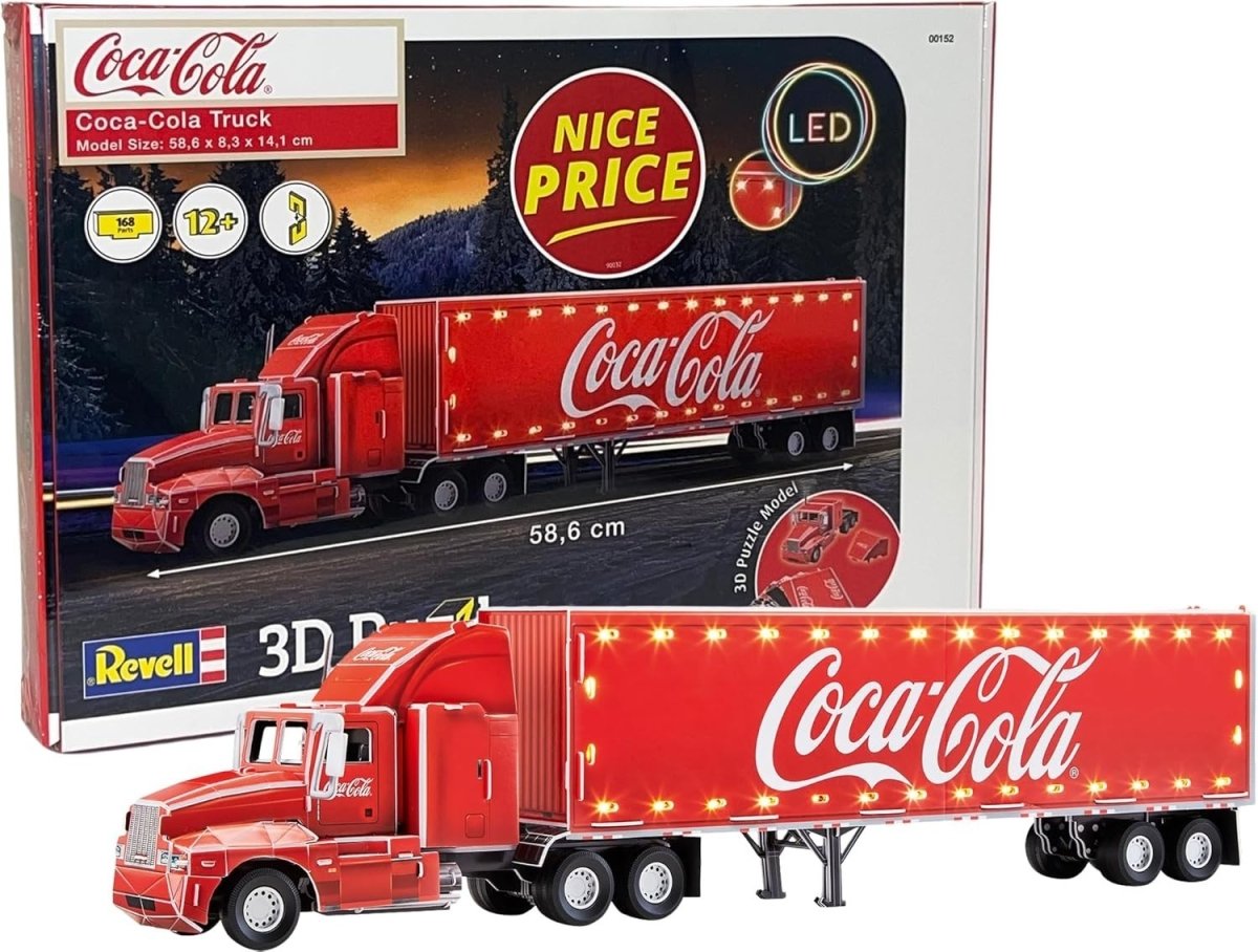 LED Coca Cola Truck 3D Puzzle Christmas Model Kit 168pc Holiday Display - Kwikley