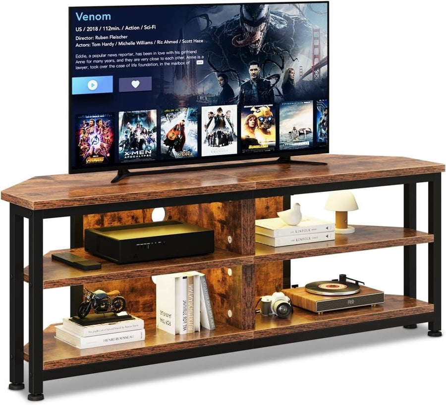 LED Corner TV Stand Cabinet Up to 55" TVs Industrial Vintage Shelves - Kwikley