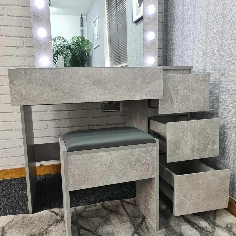 LED Dressing Table with Mirror & Stool Touch Control Makeup Vanity Desk - Kwikley