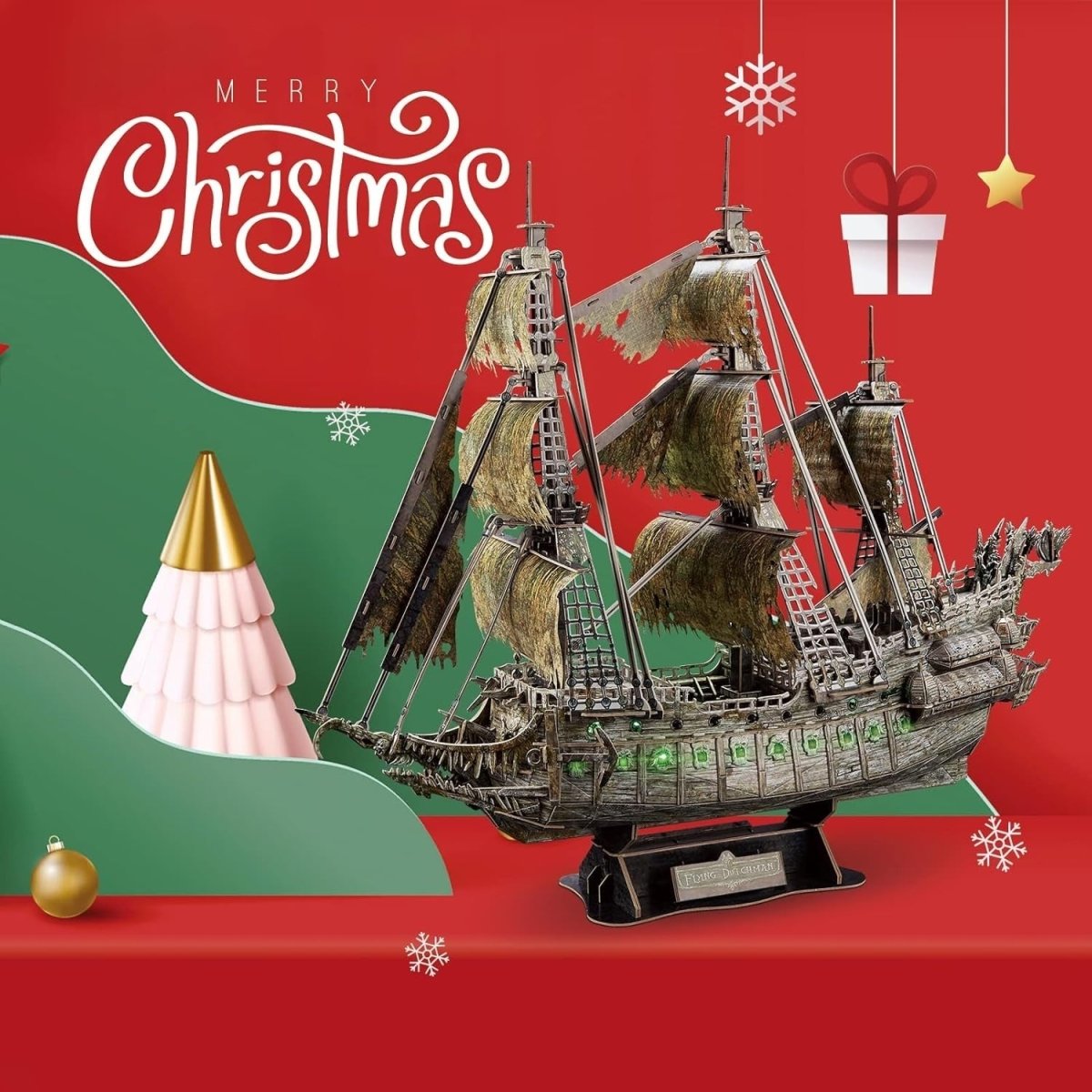 LED Flying Dutchman Ghost Ship 3D Puzzle 360 Piece Pirate Model Kit - Kwikley