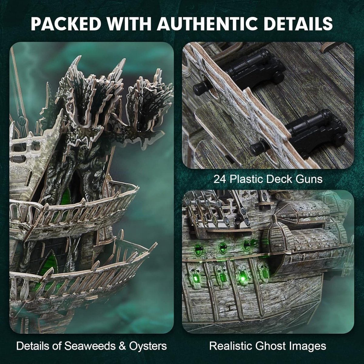 LED Flying Dutchman Ghost Ship 3D Puzzle 360 Piece Pirate Model Kit - Kwikley