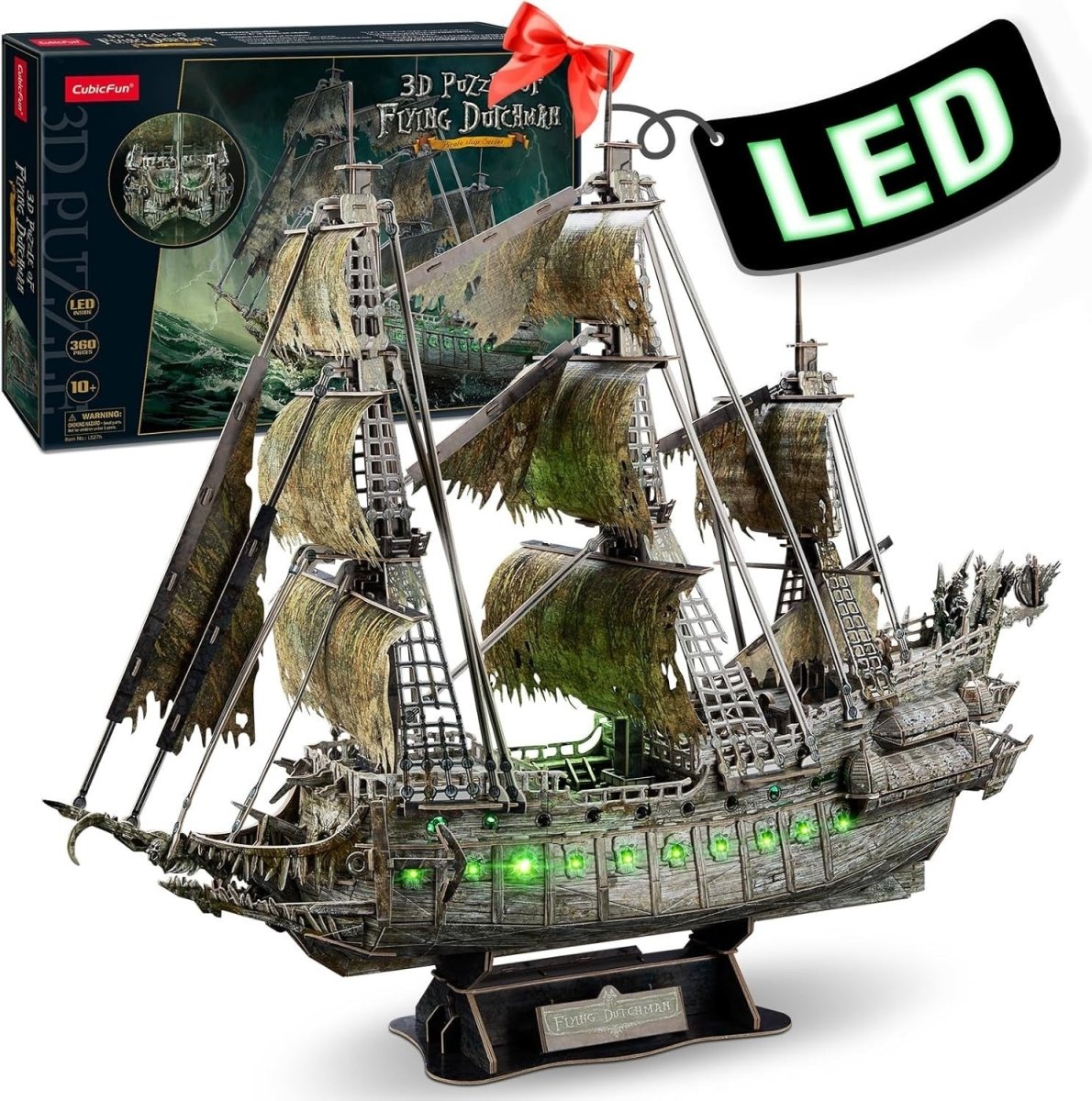 LED Flying Dutchman Ghost Ship 3D Puzzle 360 Piece Pirate Model Kit - Kwikley