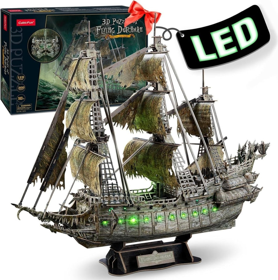LED Flying Dutchman Ghost Ship 3D Puzzle 360 Piece Pirate Model Kit - Kwikley