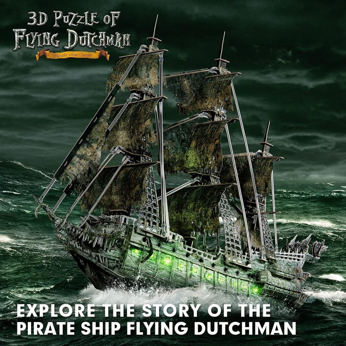 LED Flying Dutchman Ghost Ship 3D Puzzle 360 Piece Pirate Model Kit - Kwikley
