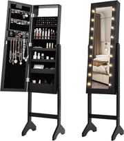 LED Full Length Mirror Jewelry Cabinet Adjustable Floor Standing Storage - Kwikley