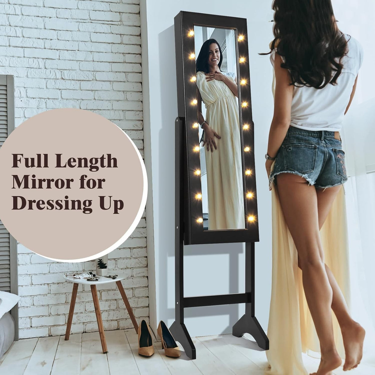 LED Full Length Mirror Jewelry Cabinet Adjustable Floor Standing Storage - Kwikley