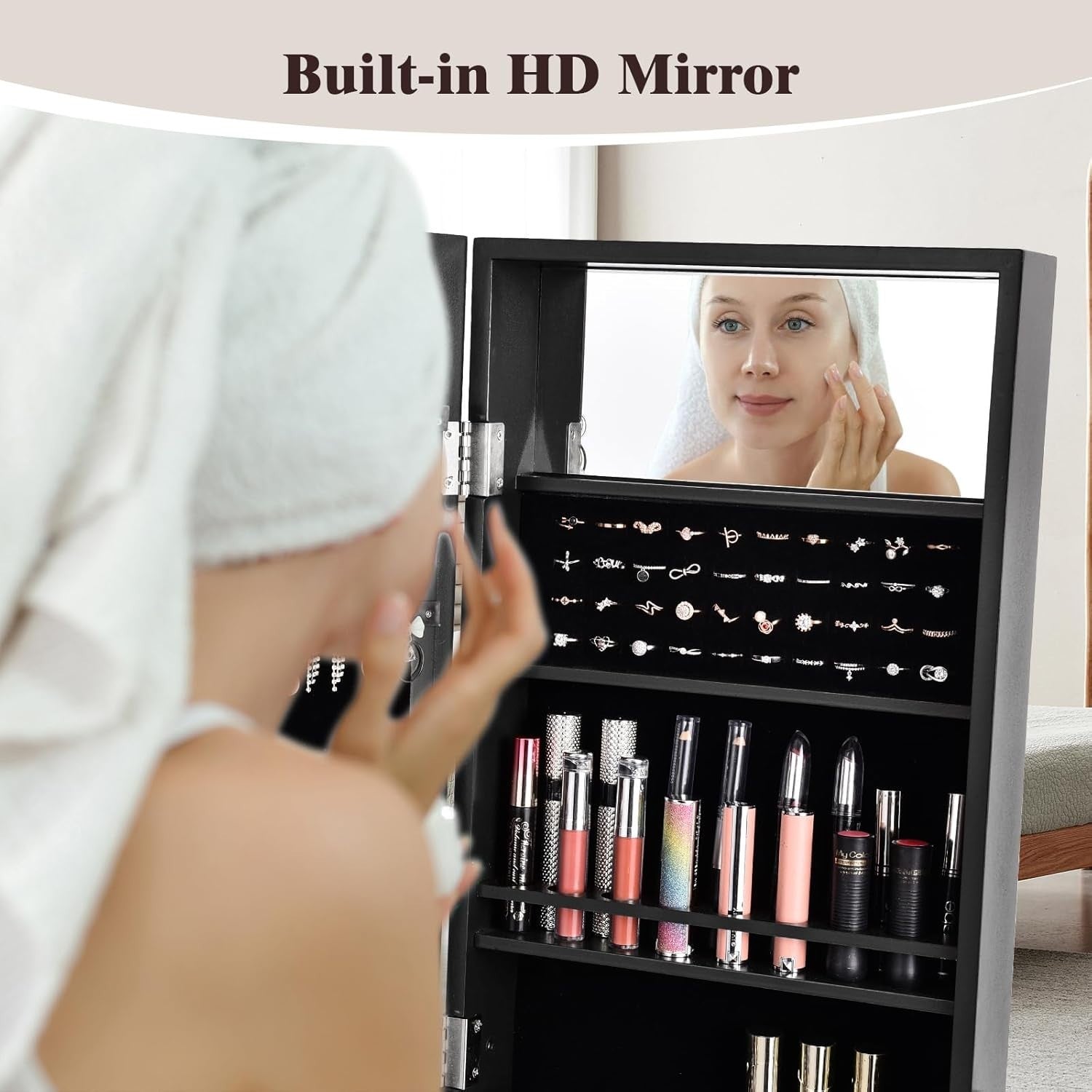 LED Full Length Mirror Jewelry Cabinet Adjustable Floor Standing Storage - Kwikley