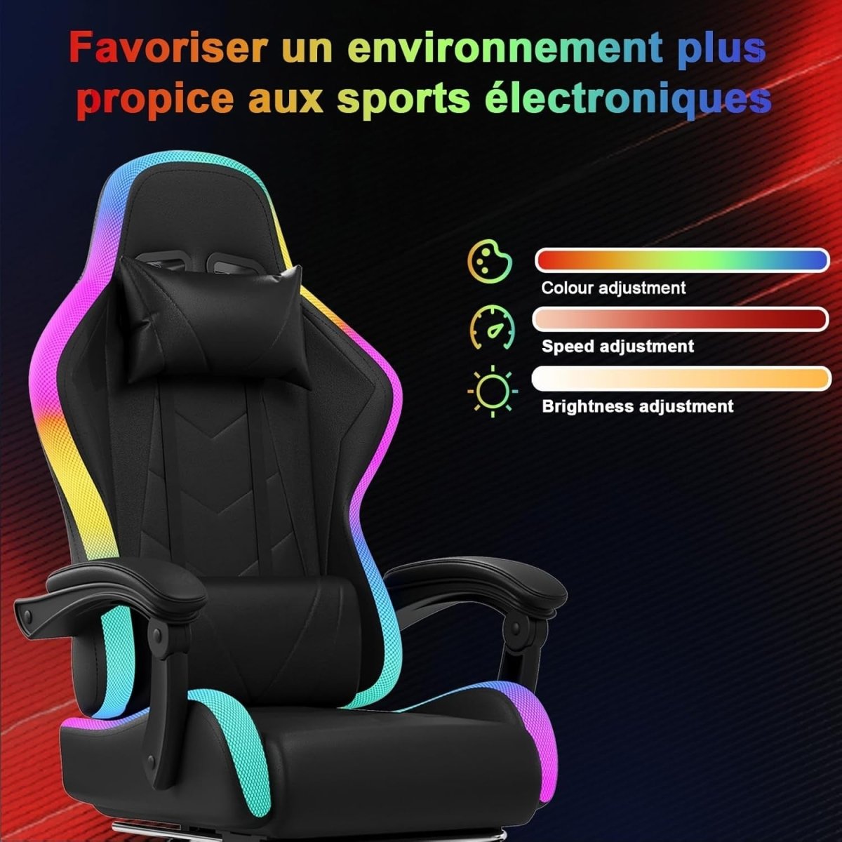 LED Gaming Chair RGB Massage Lumbar Recliner Black - Kwikley