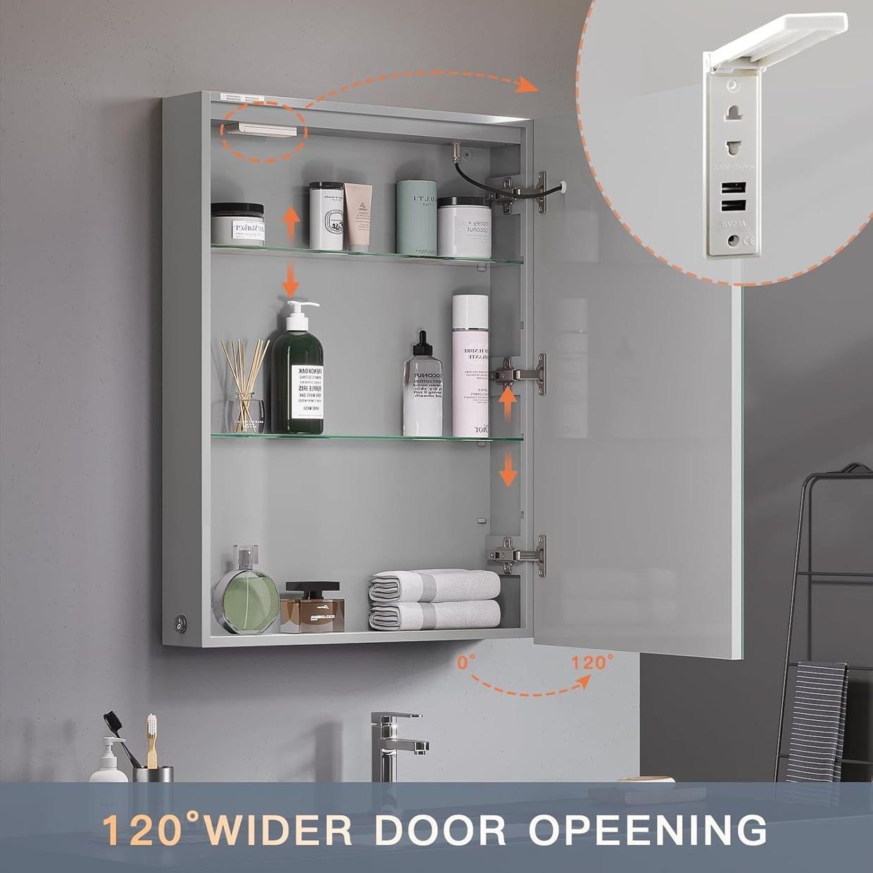 LED Illuminated Bathroom Mirror Cabinet with Shaver Socket & Demister Pad - Kwikley