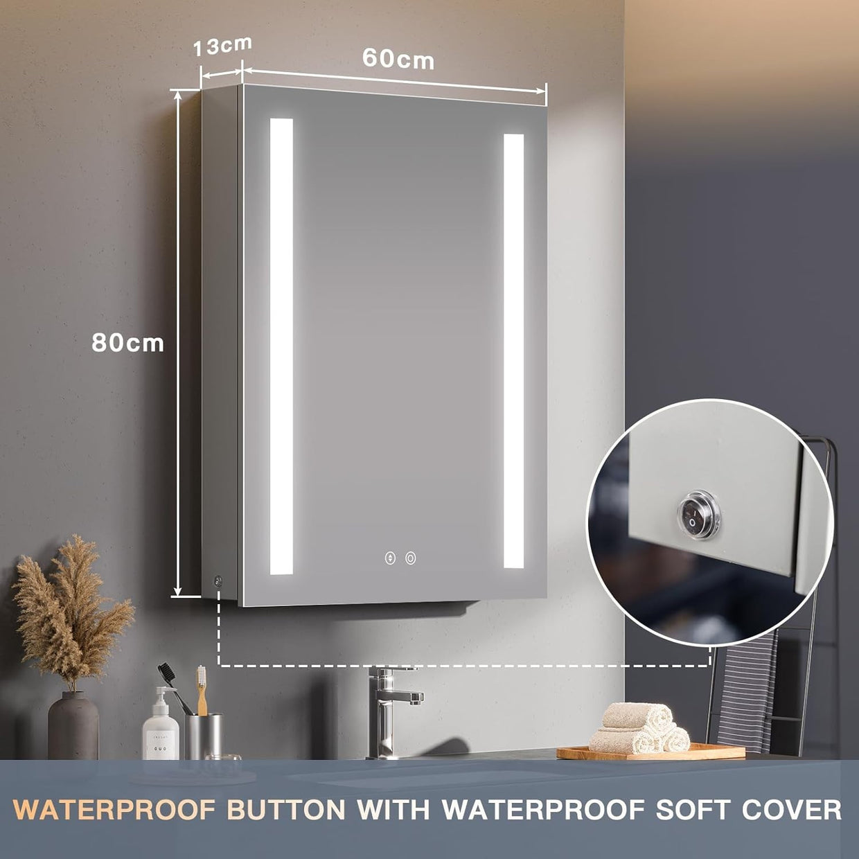 LED Illuminated Bathroom Mirror Cabinet with Shaver Socket & Demister Pad - Kwikley