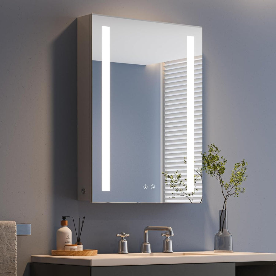 LED Illuminated Bathroom Mirror Cabinet with Shaver Socket & Demister Pad - Kwikley