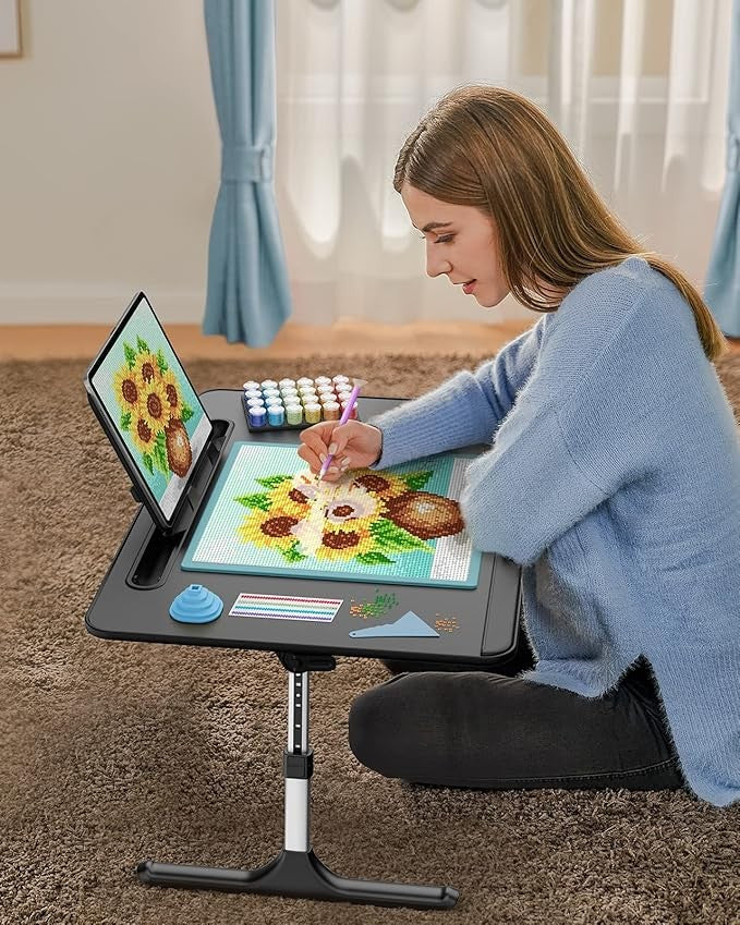 LED Laptop Tray Adjustable Bed Desk Book Stand Drawer Study Table Black - Kwikley