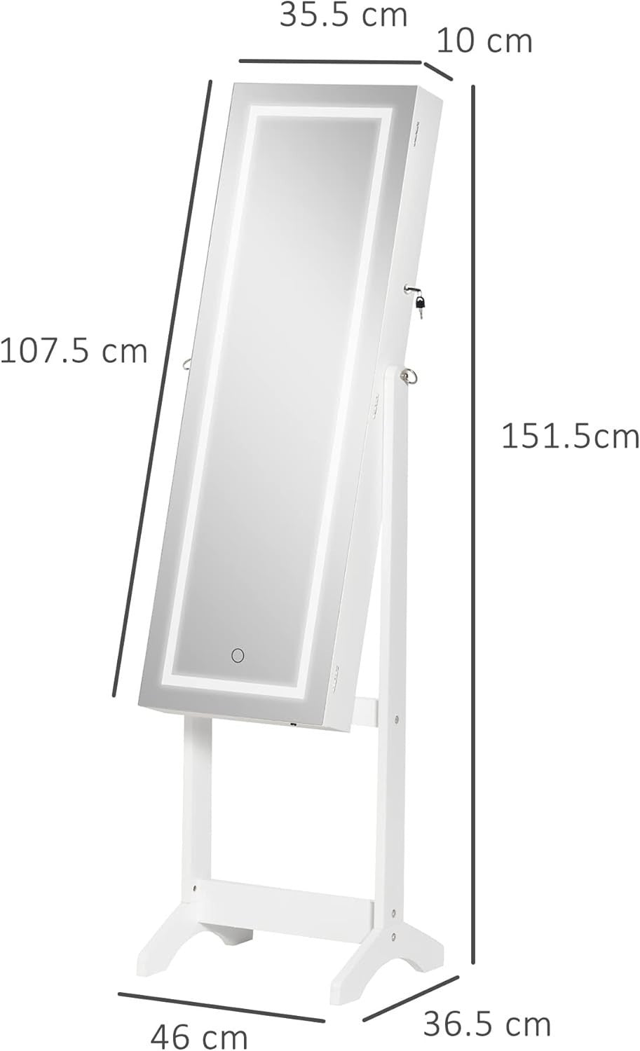 LED Light Jewelry Cabinet Full Length Mirror Lockable Floor Organizer - Kwikley