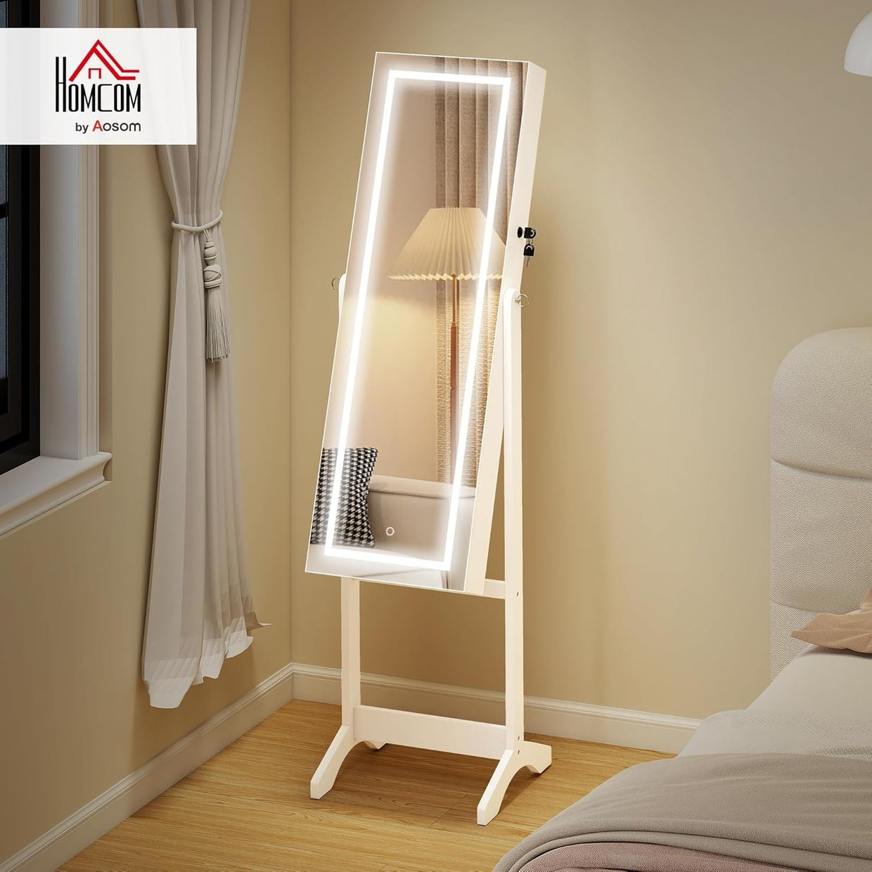 LED Light Jewelry Cabinet Full Length Mirror Lockable Floor Organizer - Kwikley