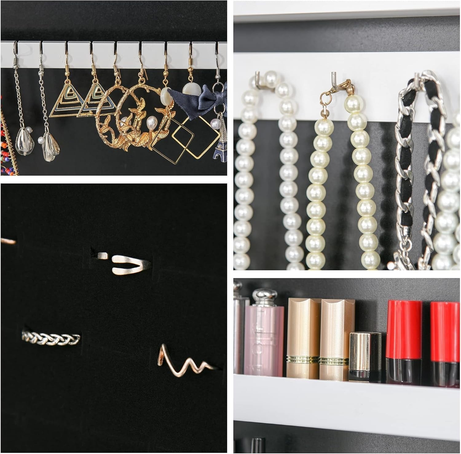 LED Light Jewelry Mirror Cabinet Adjustable Freestanding Storage White - Kwikley