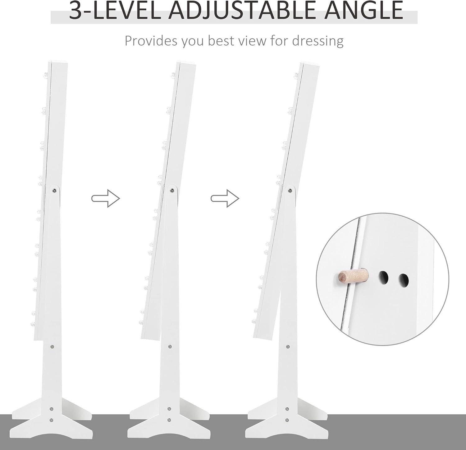 LED Light Jewelry Mirror Cabinet Adjustable Freestanding Storage White - Kwikley