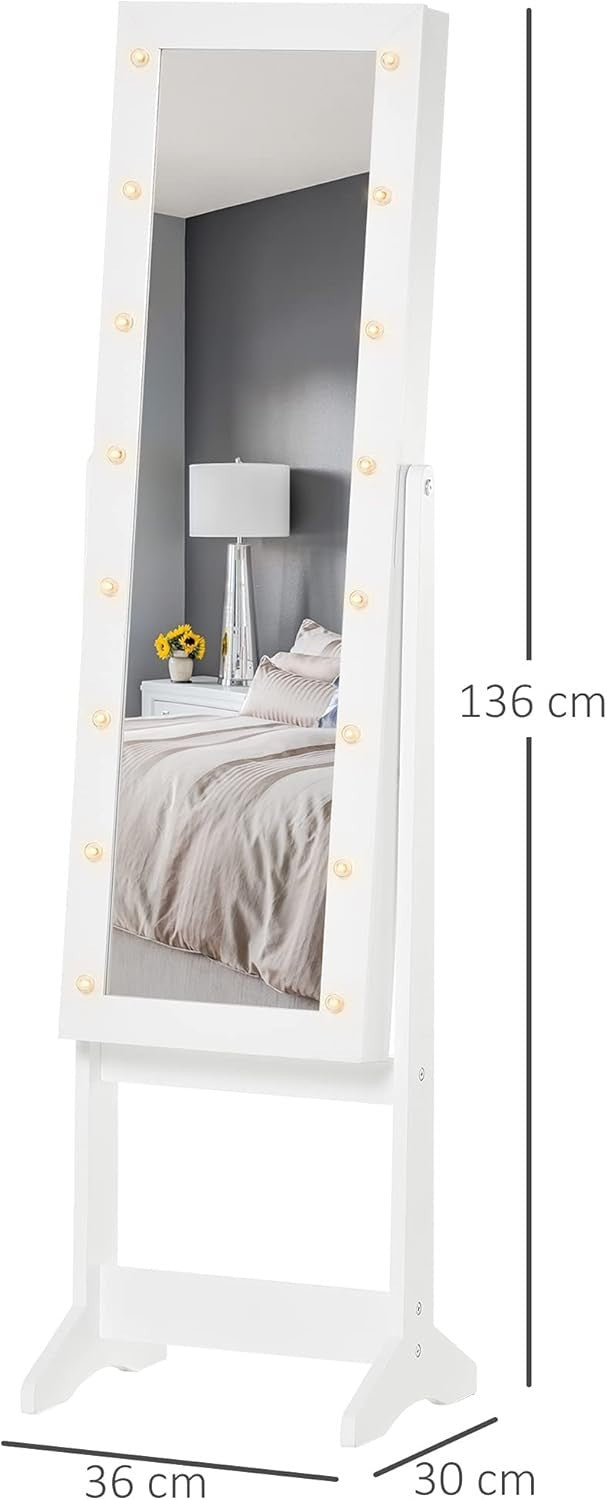 LED Light Jewelry Mirror Cabinet Adjustable Freestanding Storage White - Kwikley